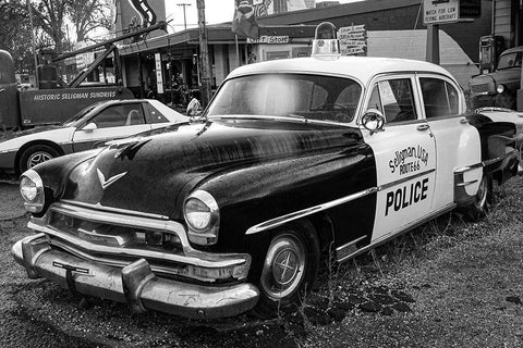 Vintage Route 66 Police Car White Modern Wood Framed Art Print with Double Matting by Vintage Photo Archive