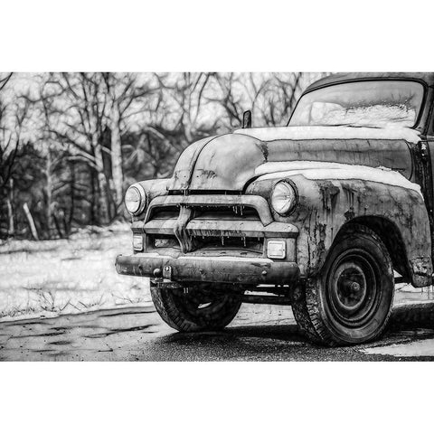 Vintage Truck in the Snow Black Modern Wood Framed Art Print with Double Matting by Vintage Photo Archive