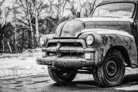 Vintage Truck in the Snow Black Ornate Wood Framed Art Print with Double Matting by Vintage Photo Archive