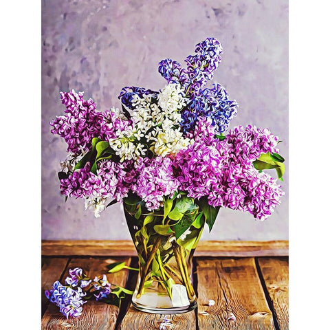 Lilacs in Glass Vase Gold Ornate Wood Framed Art Print with Double Matting by Alpenglow Workshop