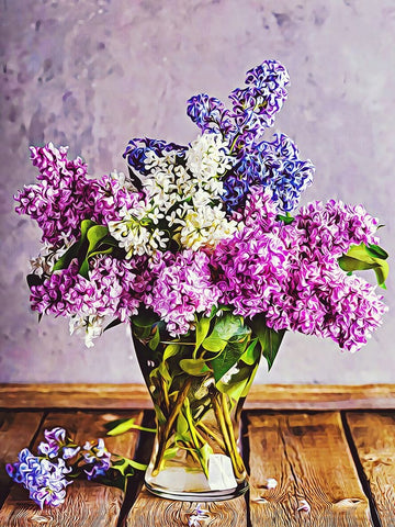 Lilacs in Glass Vase White Modern Wood Framed Art Print with Double Matting by Alpenglow Workshop