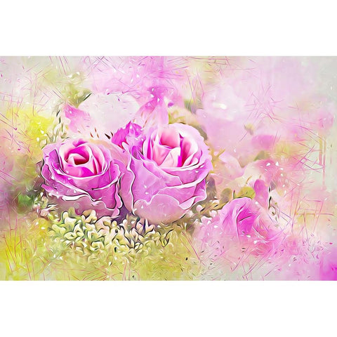 Misty Rose Bouquet Gold Ornate Wood Framed Art Print with Double Matting by Alpenglow Workshop