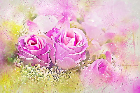 Misty Rose Bouquet Black Ornate Wood Framed Art Print with Double Matting by Alpenglow Workshop