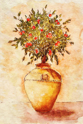 Potted Fruit Tree Black Ornate Wood Framed Art Print with Double Matting by Alpenglow Workshop