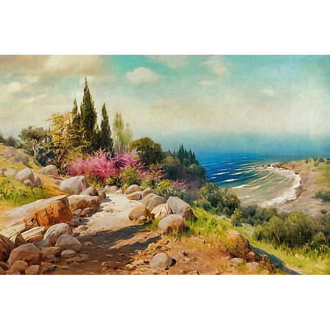 A Walk to the Seashore Gold Ornate Wood Framed Art Print with Double Matting by Alpenglow Workshop