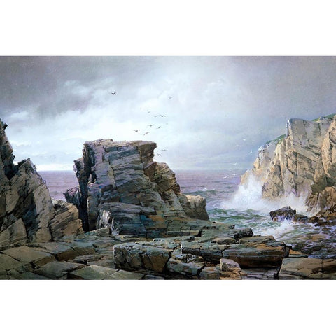 A Rocky Coast Gold Ornate Wood Framed Art Print with Double Matting by Alpenglow Workshop