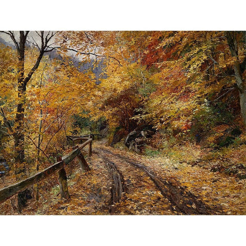 Falling Leaves Gold Ornate Wood Framed Art Print with Double Matting by Alpenglow Workshop