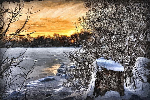 Frozen Lake at Sunset White Modern Wood Framed Art Print with Double Matting by Alpenglow Workshop