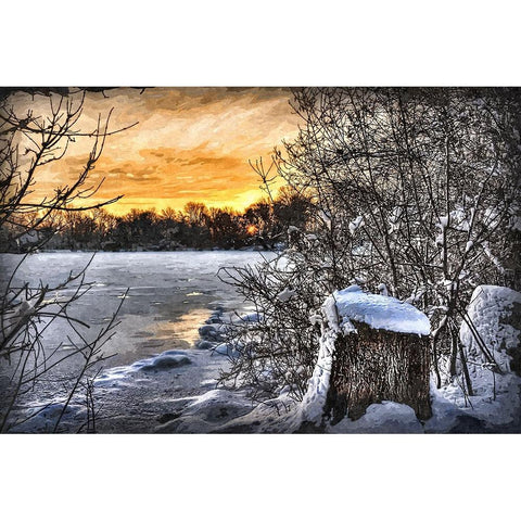 Frozen Lake at Sunset Black Modern Wood Framed Art Print by Alpenglow Workshop