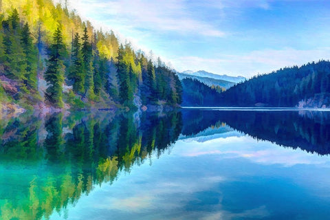 Mountain Lakeshore White Modern Wood Framed Art Print with Double Matting by Alpenglow Workshop