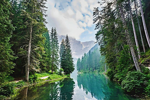 Quiet Mountain Lake Black Ornate Wood Framed Art Print with Double Matting by Alpenglow Workshop