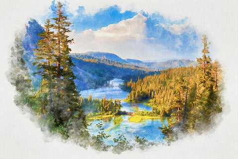 River Valley Black Ornate Wood Framed Art Print with Double Matting by Alpenglow Workshop