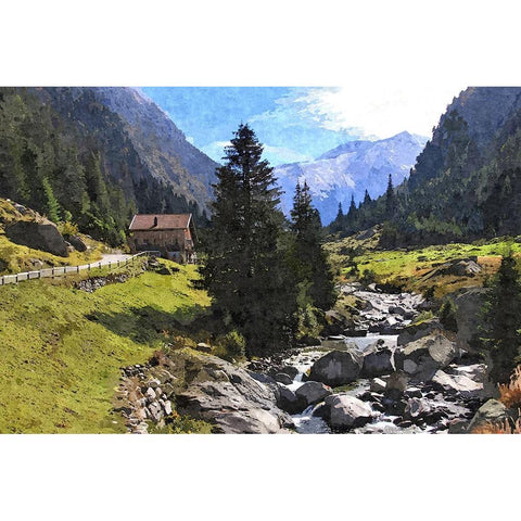 Streamside Mountain Chalet Black Modern Wood Framed Art Print by Alpenglow Workshop