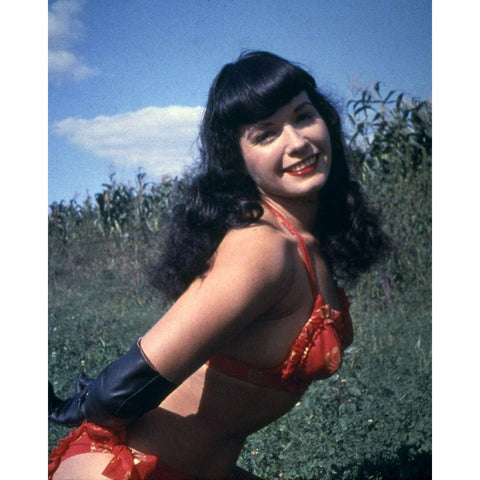 Bettie Page Black Modern Wood Framed Art Print by Vintage Hollywood Archive