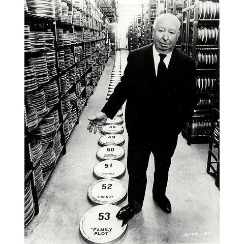 Alfred Hitchcock, 1976 White Modern Wood Framed Art Print by Vintage Hollywood Archive