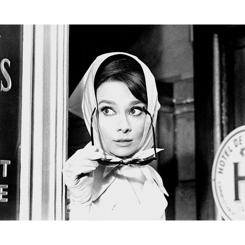 Audrey Hepburn, Charade Black Modern Wood Framed Art Print with Double Matting by Vintage Hollywood Archive