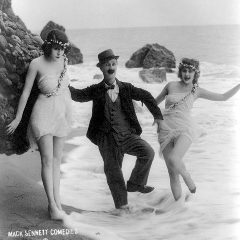 Ben Turpin, Beach Gals Black Modern Wood Framed Art Print by Vintage Hollywood Archive