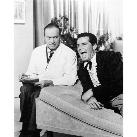 Bob Hope, James Garner, 1961 White Modern Wood Framed Art Print by Vintage Hollywood Archive