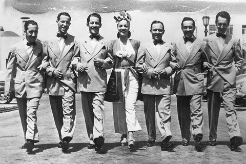 Carmen Miranda, Com o Bando da Lua, Los Angeles, 1942 Black Ornate Wood Framed Art Print with Double Matting by Vintage Hollywood Archive