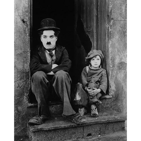 Charlie Chaplin, The Kid II White Modern Wood Framed Art Print by Vintage Hollywood Archive