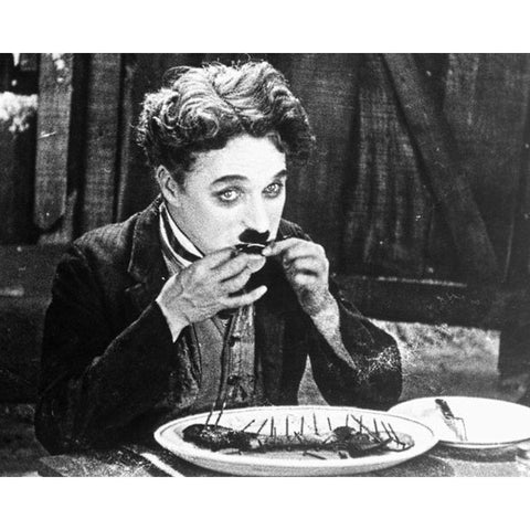 Charlie Chaplin, The Gold Rush, 1925 White Modern Wood Framed Art Print by Vintage Hollywood Archive