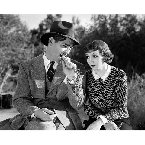 Clark Gable, Claudette Colbert, It Happened One Night, 1934 White Modern Wood Framed Art Print by Vintage Hollywood Archive