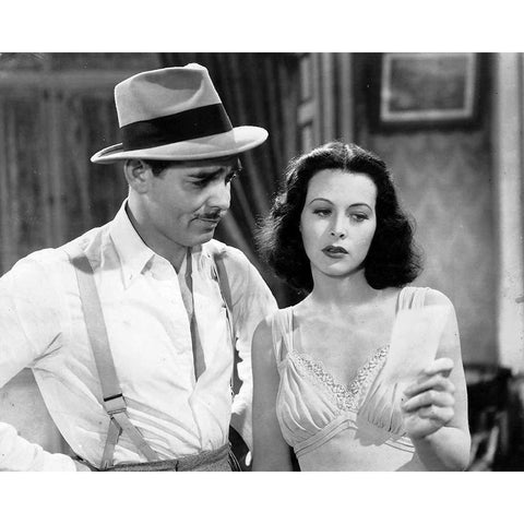 Clark Gable, Hedy Lamarr, Comrade X, 1940 White Modern Wood Framed Art Print by Vintage Hollywood Archive