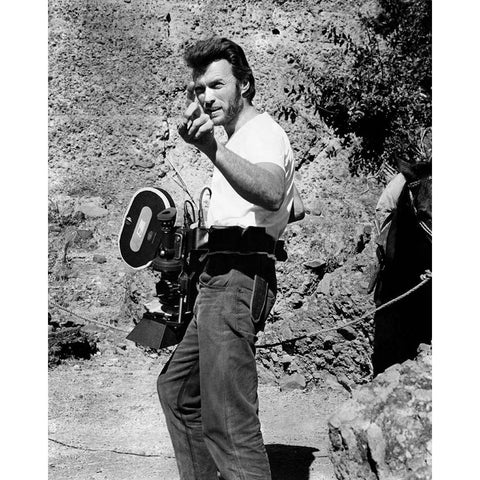 Clint Eastwood, in Mexico, 1969 White Modern Wood Framed Art Print by Vintage Hollywood Archive