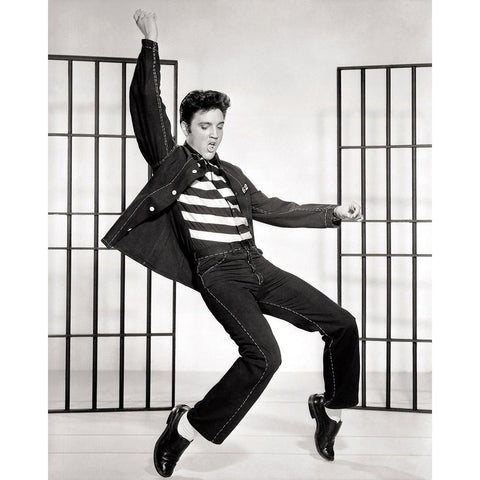 Elvis Presley, Jailhouse Rock I White Modern Wood Framed Art Print by Vintage Hollywood Archive