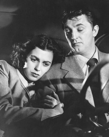 Faith Domergue, Robert Mitchum, Where Danger Lives, 1950 White Modern Wood Framed Art Print with Double Matting by Vintage Hollywood Archive