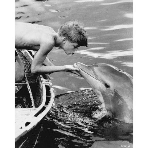 Flipper Luke Halpin, 1963 White Modern Wood Framed Art Print by Vintage Hollywood Archive