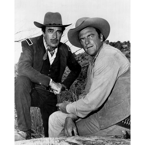 Gilbert Roland, James Arness, 1963 White Modern Wood Framed Art Print by Vintage Hollywood Archive