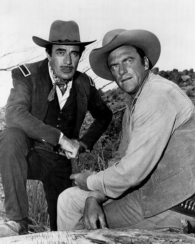 Gilbert Roland, James Arness, 1963 White Modern Wood Framed Art Print with Double Matting by Vintage Hollywood Archive