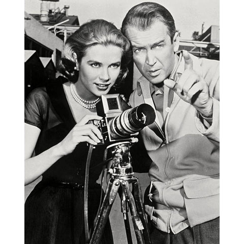 Grace Kelly, James Stewart, 1954 Black Modern Wood Framed Art Print with Double Matting by Vintage Hollywood Archive