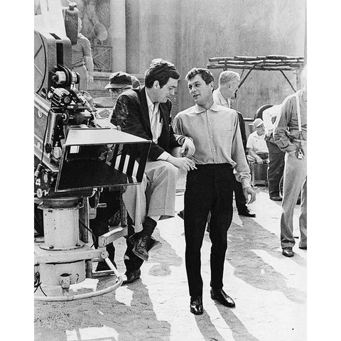 Stanley Kubrick, Tony Curtis, Spartacus, 1960 Black Modern Wood Framed Art Print with Double Matting by Vintage Hollywood Archive