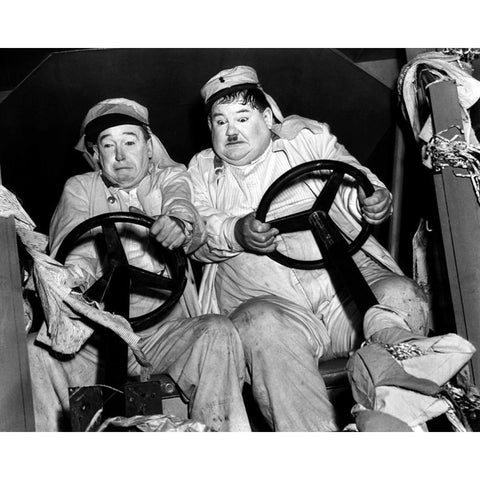 Laurel and Hardy Black Modern Wood Framed Art Print with Double Matting by Vintage Hollywood Archive