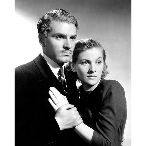 Laurence Olivier, Joan Fontaine, Rebecca, 1940 White Modern Wood Framed Art Print by Vintage Hollywood Archive