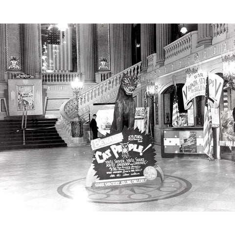 Lobby of the Rialto Theatre duringÂ Cat PeopleÂ premiere, 1940 Gold Ornate Wood Framed Art Print with Double Matting by Vintage Hollywood Archive