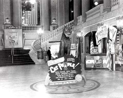 Lobby of the Rialto Theatre duringÂ Cat PeopleÂ premiere, 1940 White Modern Wood Framed Art Print with Double Matting by Vintage Hollywood Archive