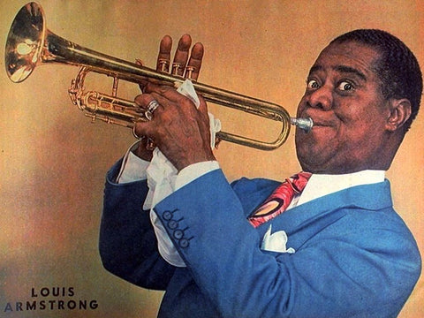 Louis Armstrong Black Ornate Wood Framed Art Print with Double Matting by Vintage Hollywood Archive