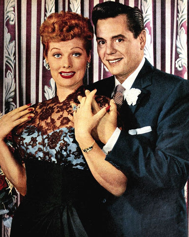 Desi Arnaz, Lucille Ball Black Ornate Wood Framed Art Print with Double Matting by Vintage Hollywood Archive