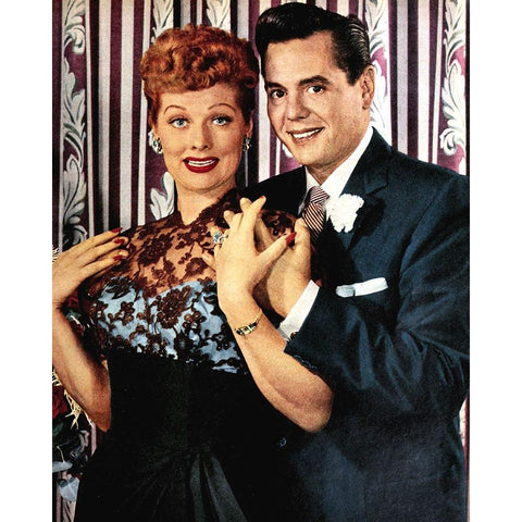 Desi Arnaz, Lucille Ball White Modern Wood Framed Art Print by Vintage Hollywood Archive