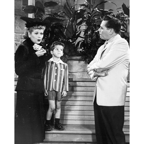 Lucille Ball, Richard Keith, Desi Arnaz, I Love Lucy, 1956 Black Modern Wood Framed Art Print by Vintage Hollywood Archive