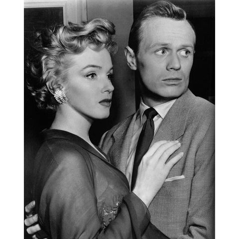 Marilyn Monroe, Richard Widmark, Dont Bother to Knock, 1952 White Modern Wood Framed Art Print by Vintage Hollywood Archive