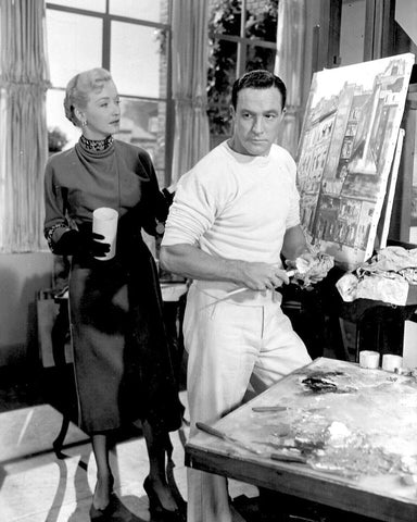 Nina Foch, Gene Kelley,Â An American in Paris, 1951 White Modern Wood Framed Art Print with Double Matting by Vintage Hollywood Archive