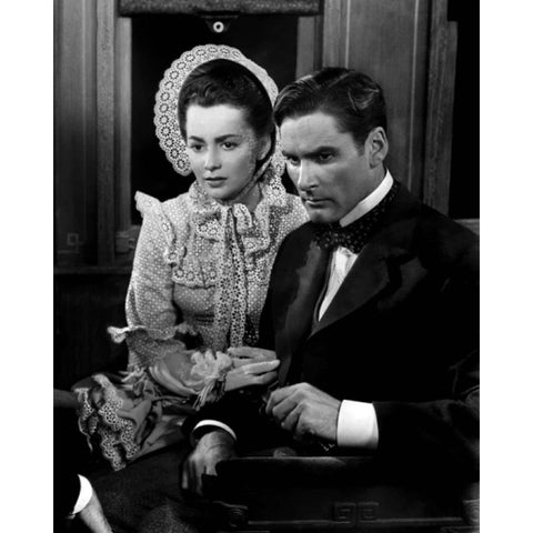 Olivia de Havilland, Errol Flynn, Santa fe Trail, 1940 White Modern Wood Framed Art Print by Vintage Hollywood Archive