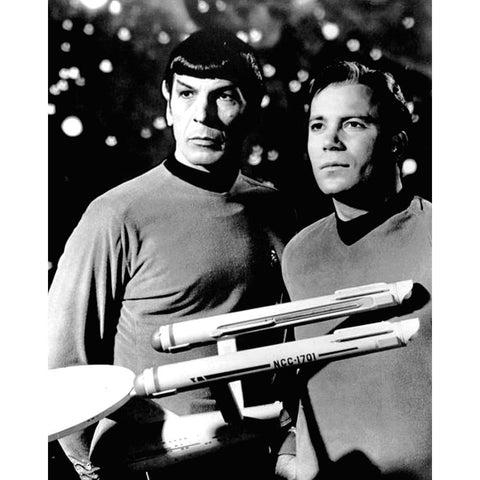 Leonard Nimoy, William Shatner, Star Trek, 1968 Black Modern Wood Framed Art Print with Double Matting by Vintage Hollywood Archive