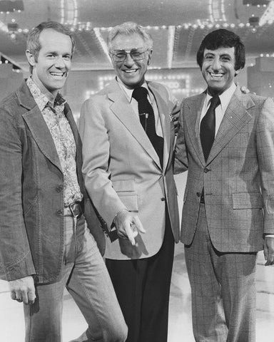 Mike Farrell, Allen Ludden, Jamie Farr, Stumpers, 1976 White Modern Wood Framed Art Print with Double Matting by Vintage Hollywood Archive