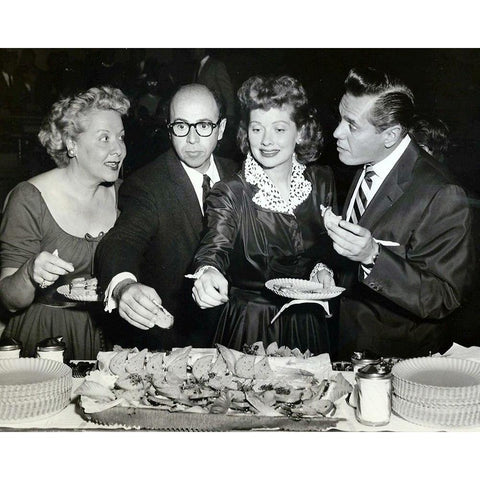 Vivian Vance, Jess Oppenheime, Lucille Ball, and Desi Arnaz, 1955 Black Modern Wood Framed Art Print with Double Matting by Vintage Hollywood Archive