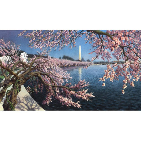 Washington Chronicle Tidal Basin Black Modern Wood Framed Art Print by Wang, John Z.